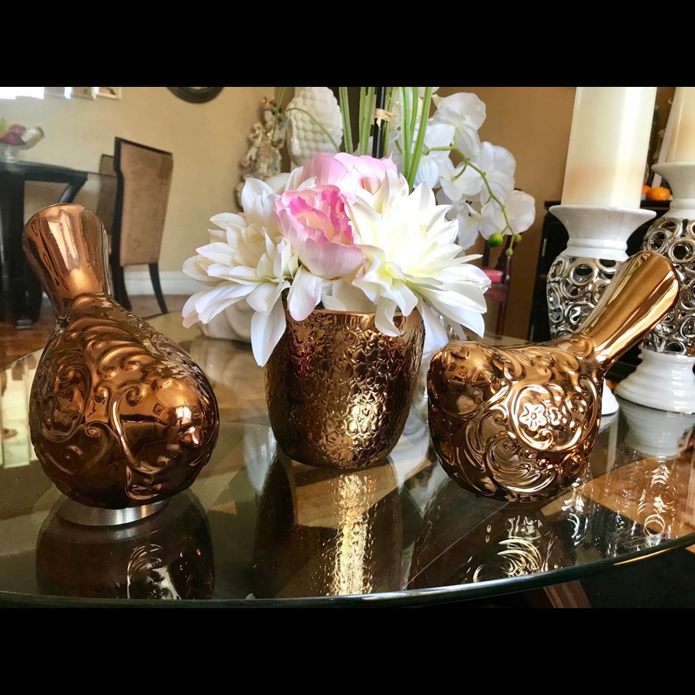 Set of bird & flower vase